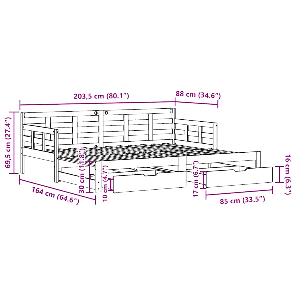 vidaXL Sofá-cama com gavetão e gavetas sem colchão 80x200 cm branco