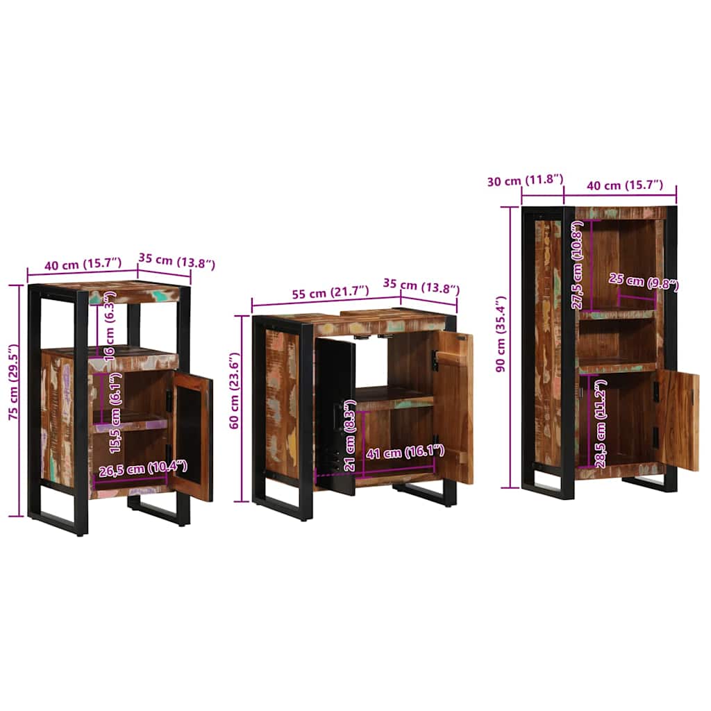 vidaXL Conjunto de Móveis para Banheiro 3 pcs Madeira Reforçada Sólida