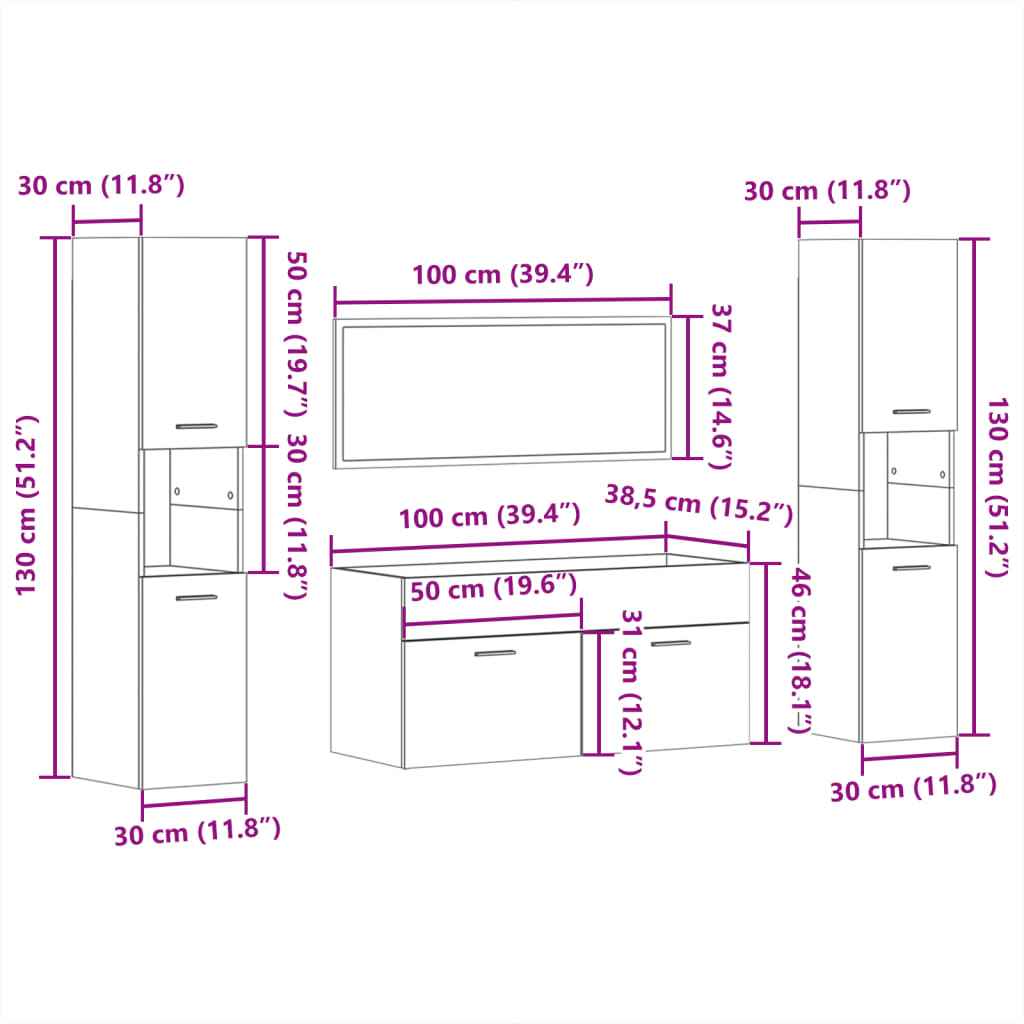 vidaXL 4 pcs conjunto móveis casa de banho derivados de madeira branco
