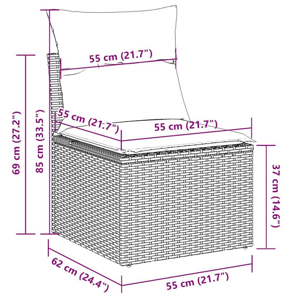 vidaXL 7 pcs conjunto sofás p/ jardim c/ almofadões vime PE cinzento