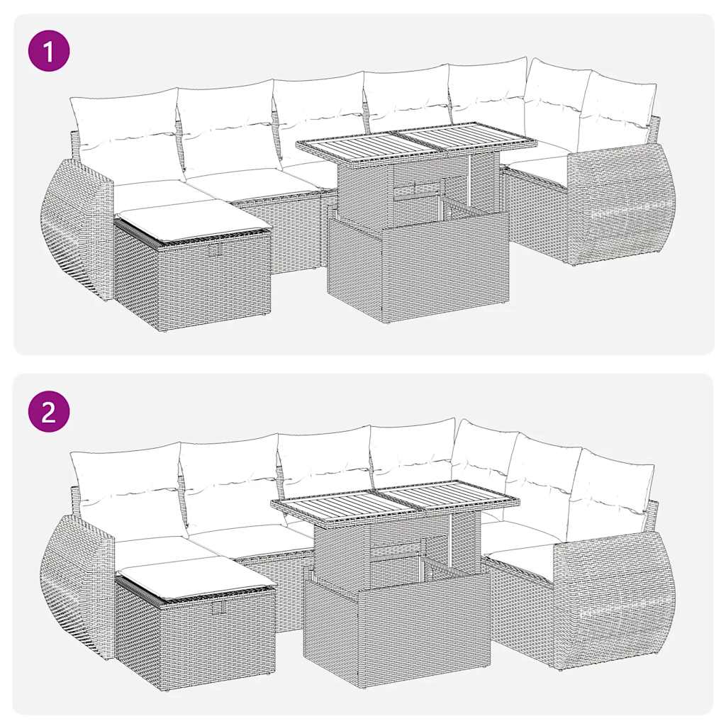 vidaXL 8 pcs conjunto sofás jardim almofadões vime PE/acácia cinzento