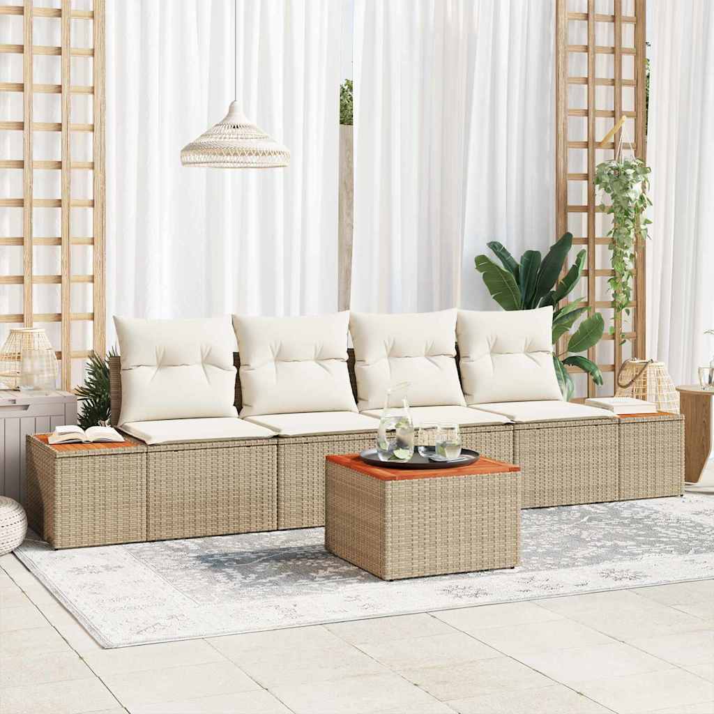 vidaXL Conjunto de Sofá de Jardim 5 pcs Preto Rattan Sintético