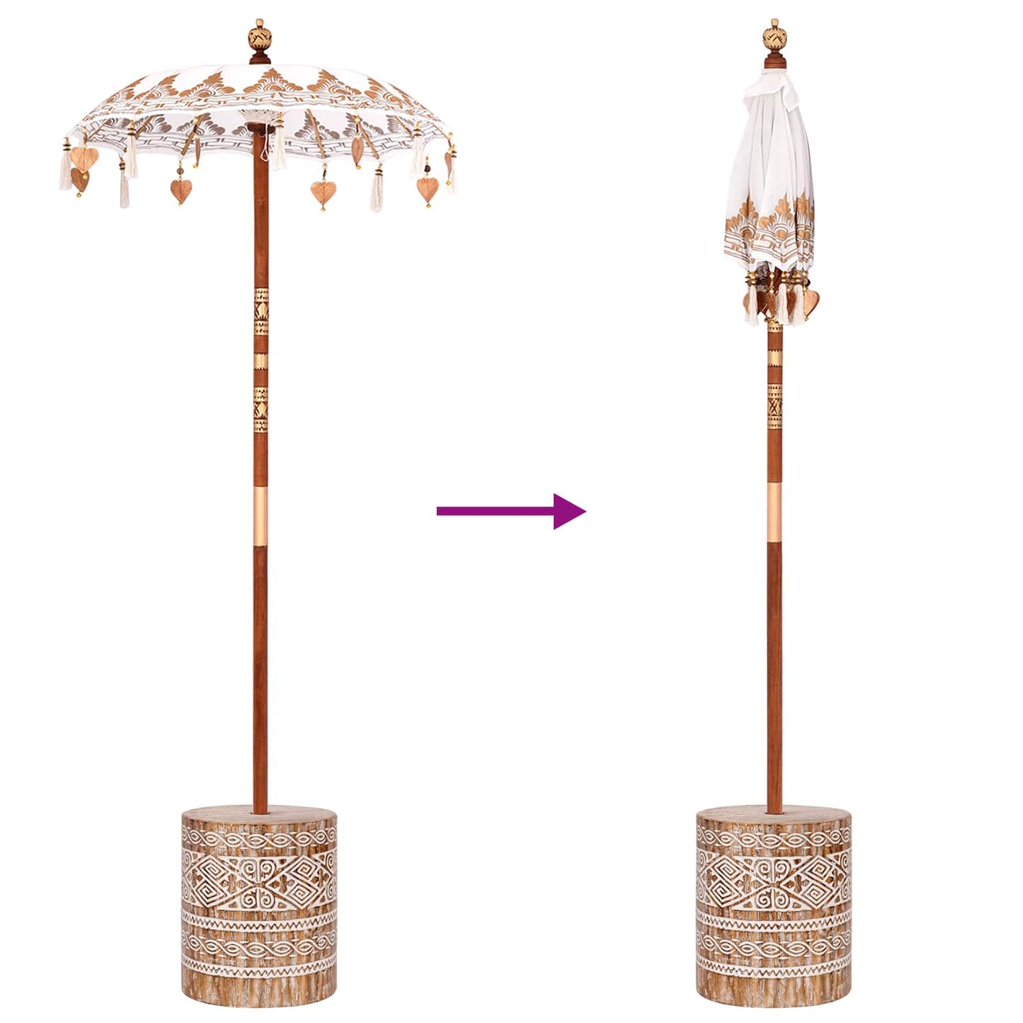 vidaXL Parasol Balinês com Base Creme 95 x 95 x 260 cm