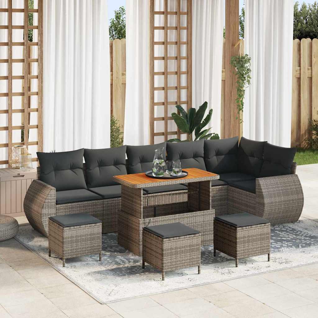 vidaXL Conjunto de Sofá de Jardim 9 pcs Preto vime PE