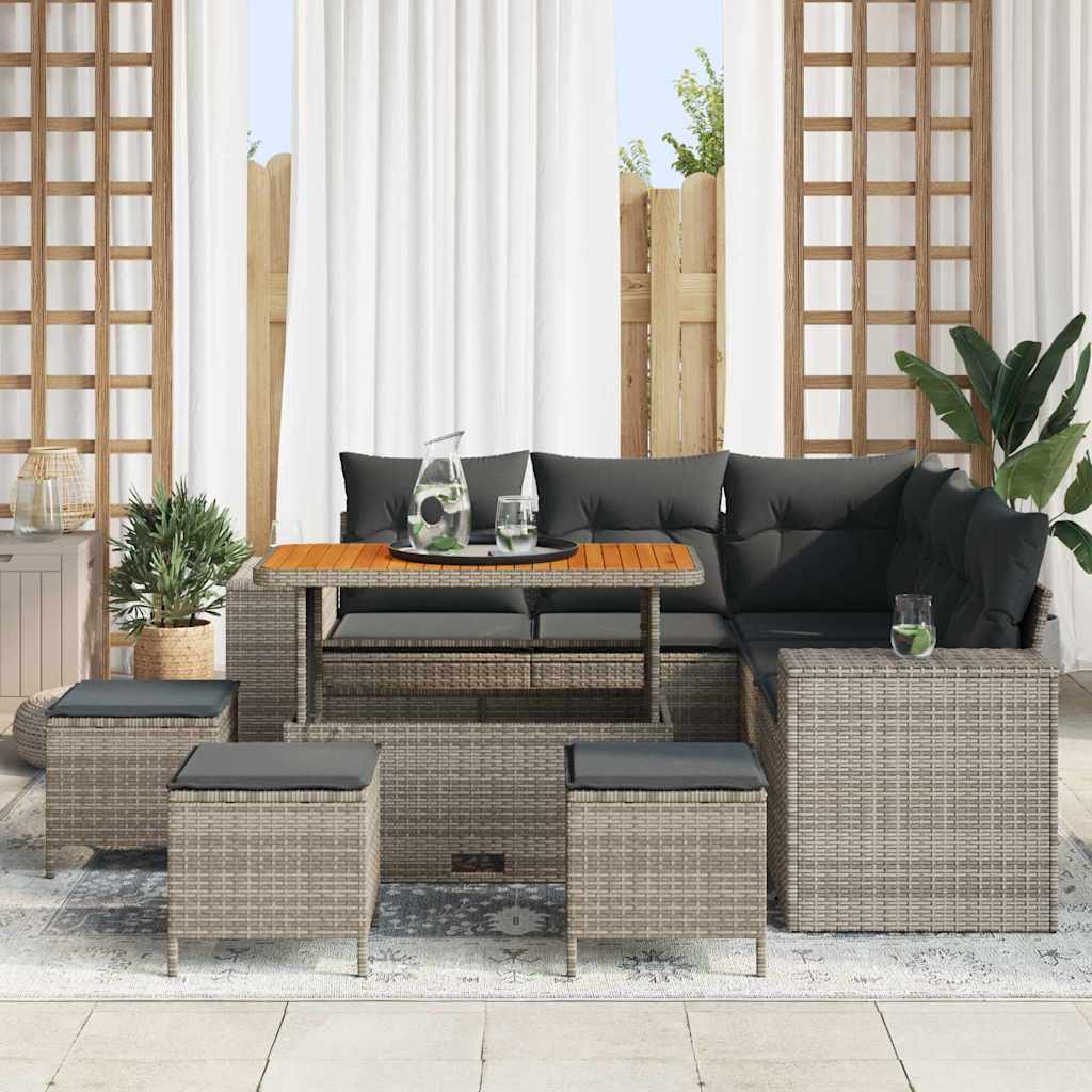 vidaXL Conjunto de Sofá de Jardim com almofada 8 pcs Preto vime PE