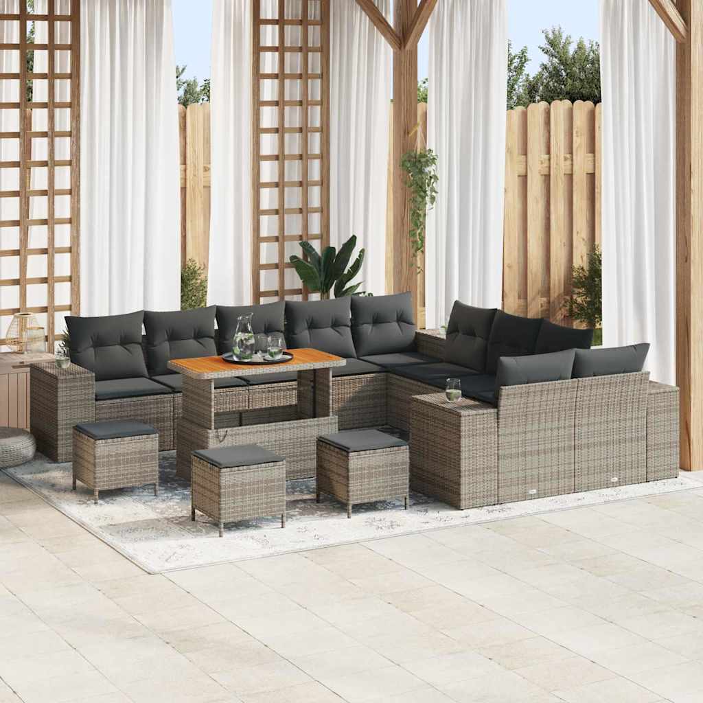 vidaXL Conjunto de Sofá de Jardim com almofada 13 pcs Preto vime PE