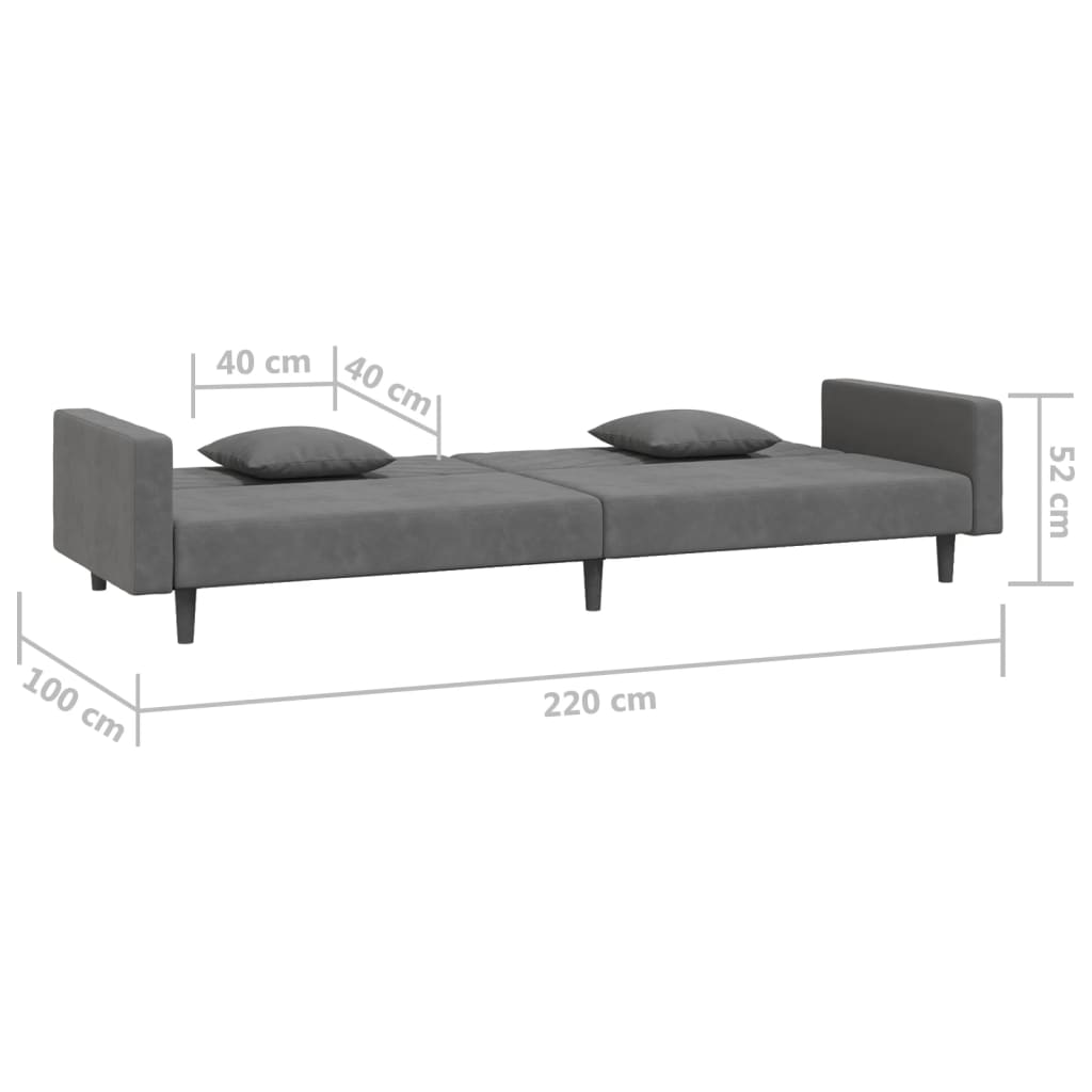 vidaXL Sofá-cama 2 lugares com duas almofadas veludo cinzento-escuro