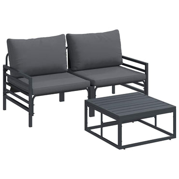 vidaXL Conjunto de Sofá de Jardim com almofada 3 pcs Preto Aço