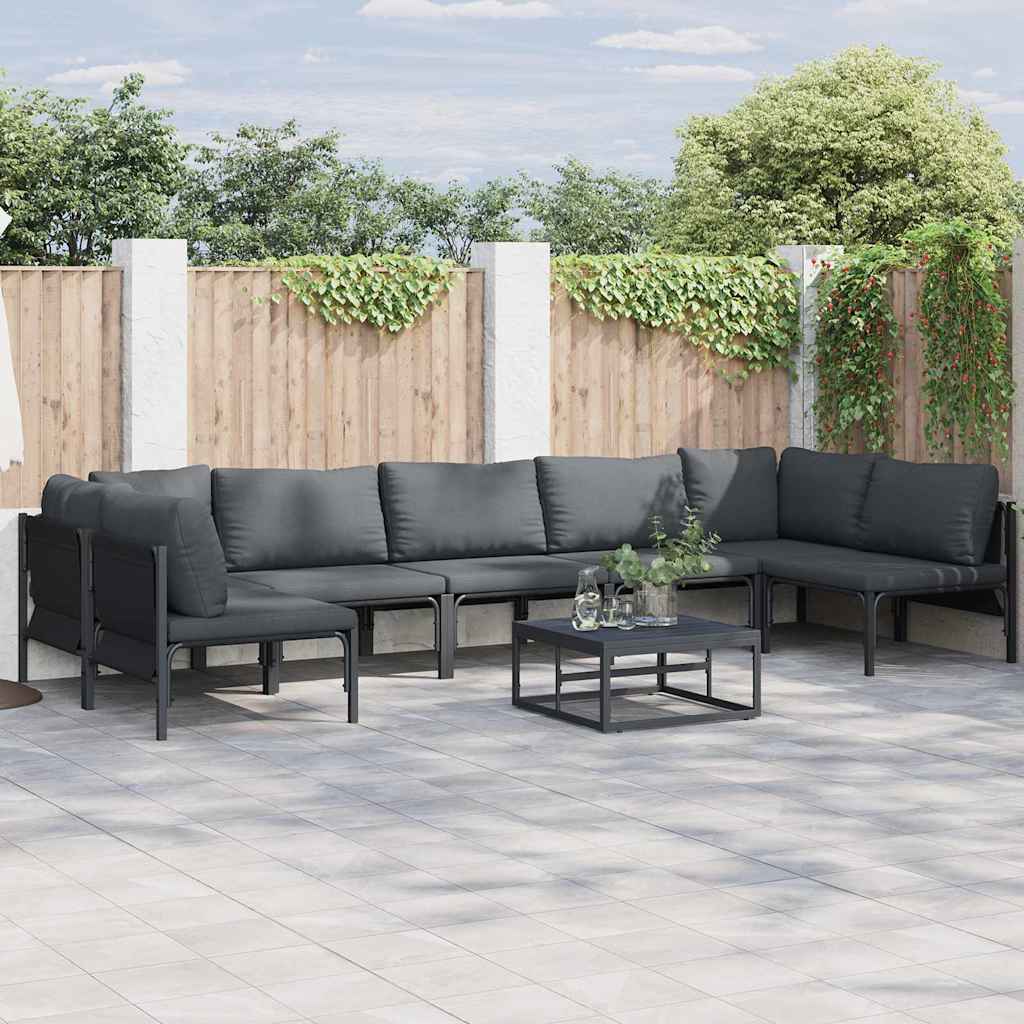 vidaXL Conjunto de Sofá de Jardim com almofada 7 pcs Preto Aço