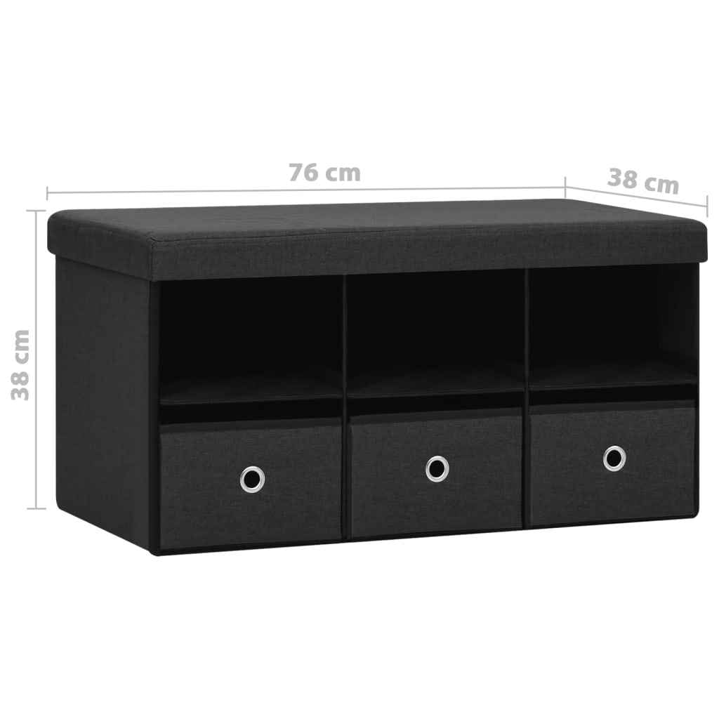 vidaXL Banco de arrumação dobrável 76x38x38 cm linho falso preto