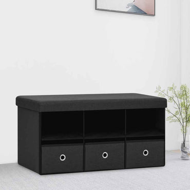 vidaXL Banco de arrumação dobrável 76x38x38 cm linho falso preto