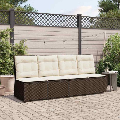 vidaXL Sofá de jardim com almofada Preto e Branco Creme vime PE
