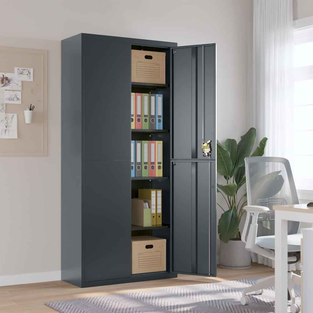 vidaXL Armário de escritório com 2 portas 90 cm aço cinzento