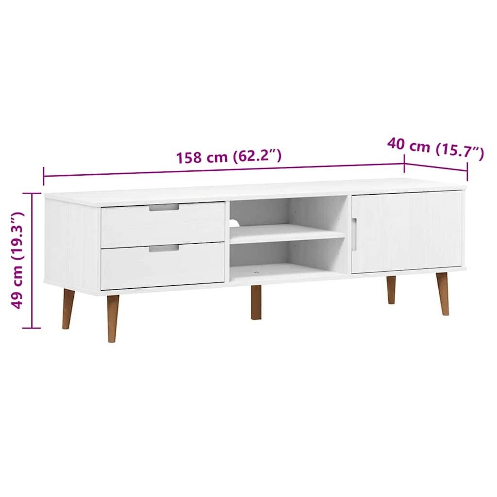 vidaXL Móvel de TV MOLDE 158x40x49 cm pinho maciço branco