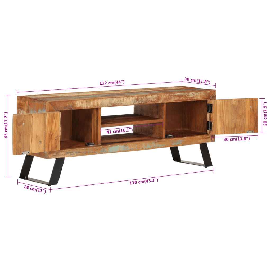 vidaXL Móvel de TV 112x30x45 cm madeira recuperada maciça