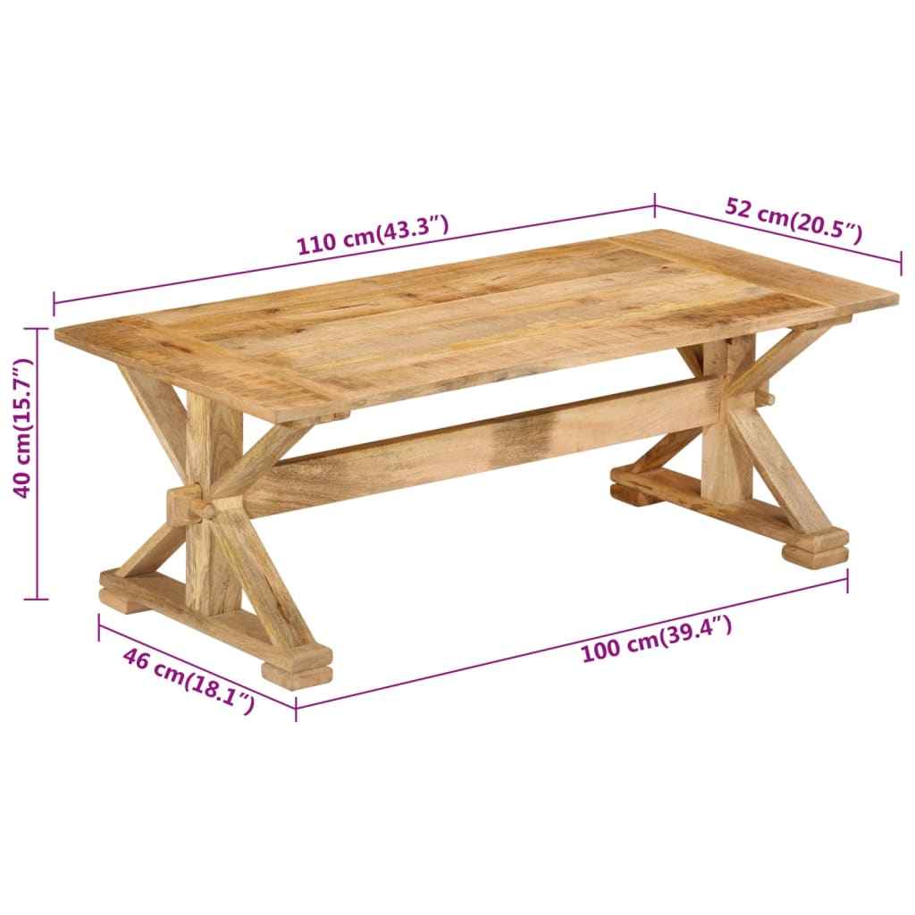 vidaXL Mesa de centro 110x52x40 cm madeira de mangueira maciça