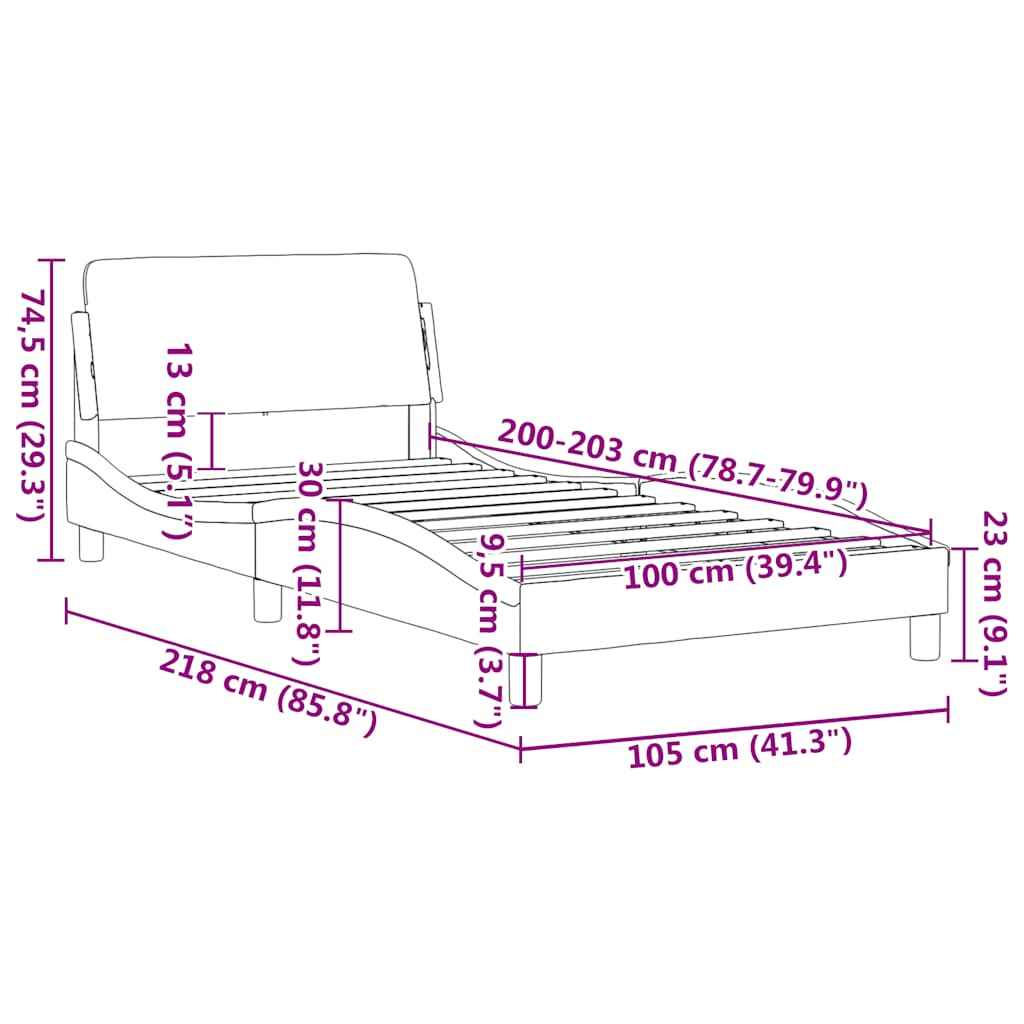 vidaXL Estrutura de cama Dover 100x203 cm veludo cinza-escuro