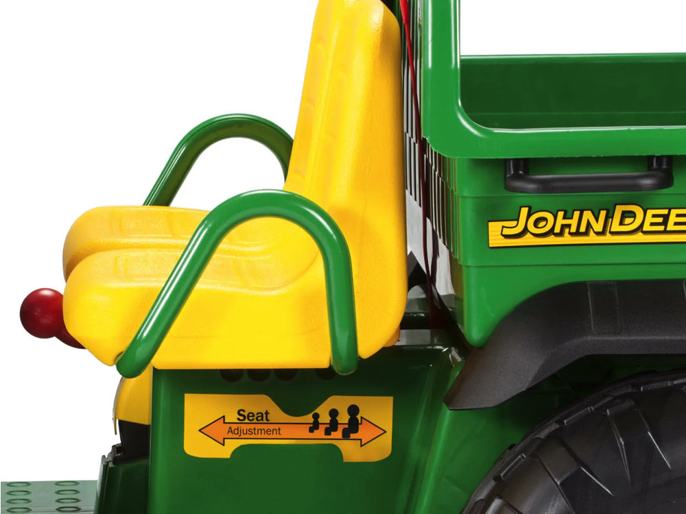 John Deere 12 volt elektrische kinder tractor met werkende graafarm en kantel bak duits engels frans vertaling