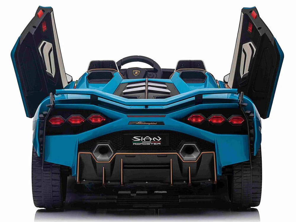 Lamborghini Sian, 2-persoons 24 volt elektrische kinderauto met rubberen banden, leder zitje en meer