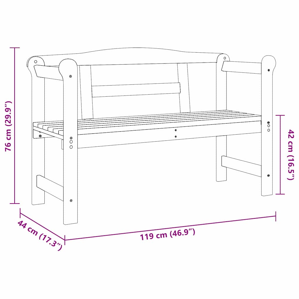 vidaXL Banco de exterior com armazenamento Castanho 119 x 44 x 76 cm