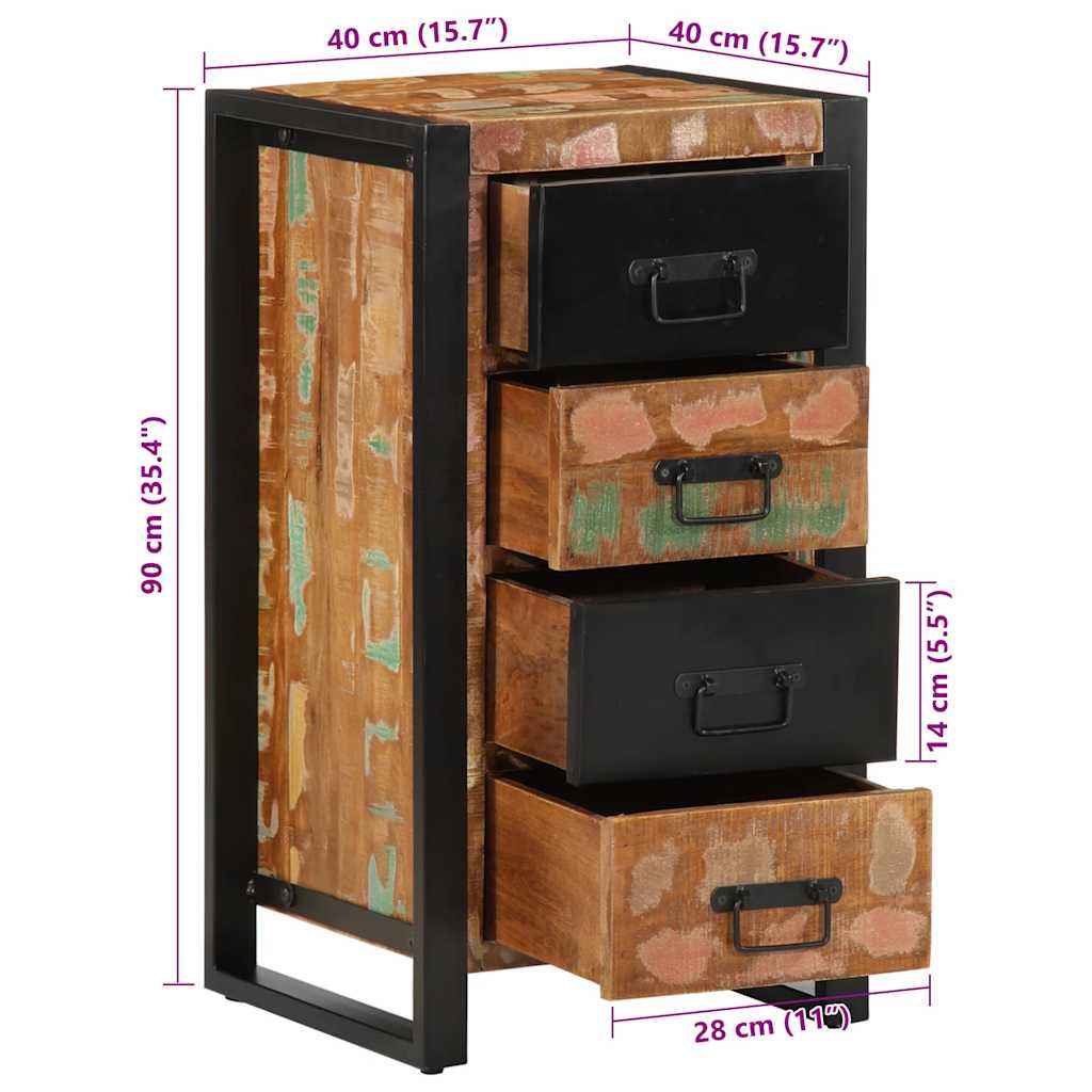 vidaXL Armário gavetas 40x40x75 cm madeira recuperada maciça multicor