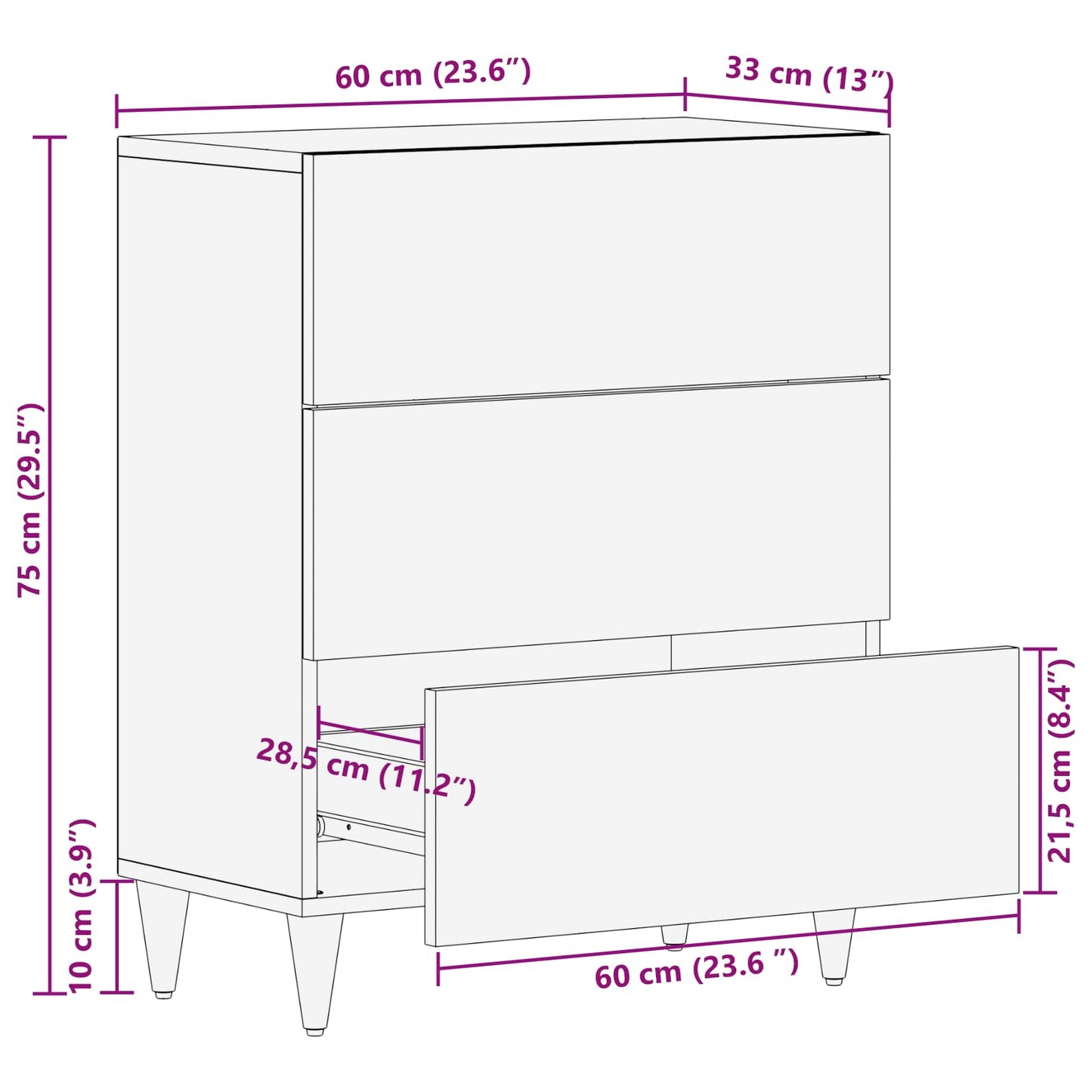 vidaXL Buffet Nogueira 60 x 33 x 75 cm Madeira de manga maciça