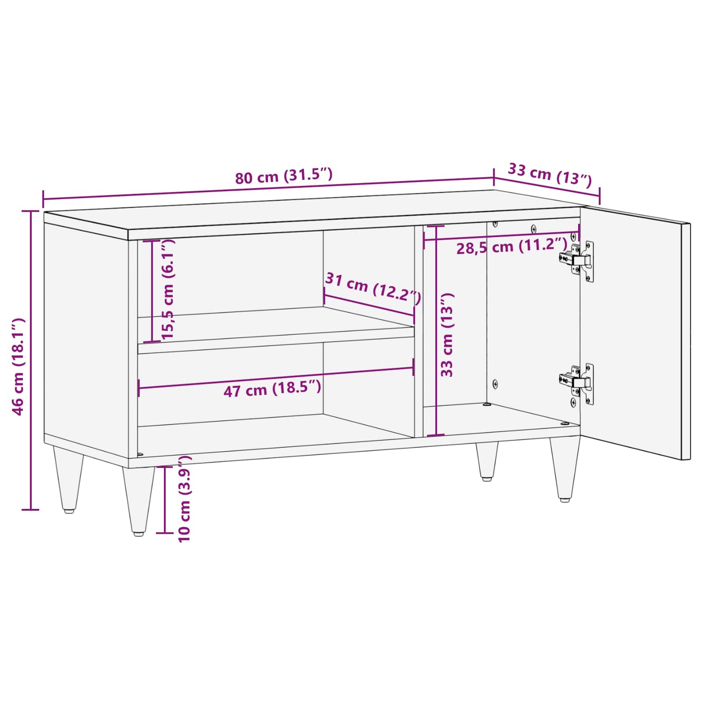 vidaXL Gabinete para TV com armazenamento Nogueira 80 x 33 x 46 cm
