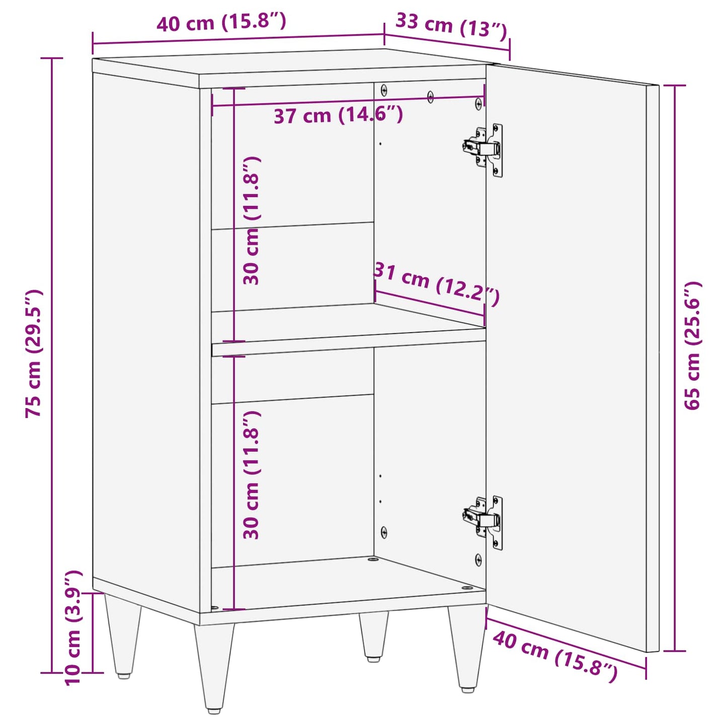 vidaXL Buffet Nogueira 40 x 33 x 75 cm Madeira de manga maciça