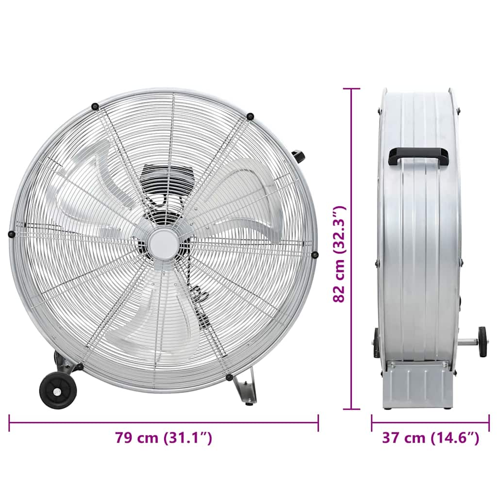 vidaXL Ventilador de tambor com roda Prateado 79 x 37 x 82 cm Alumínio