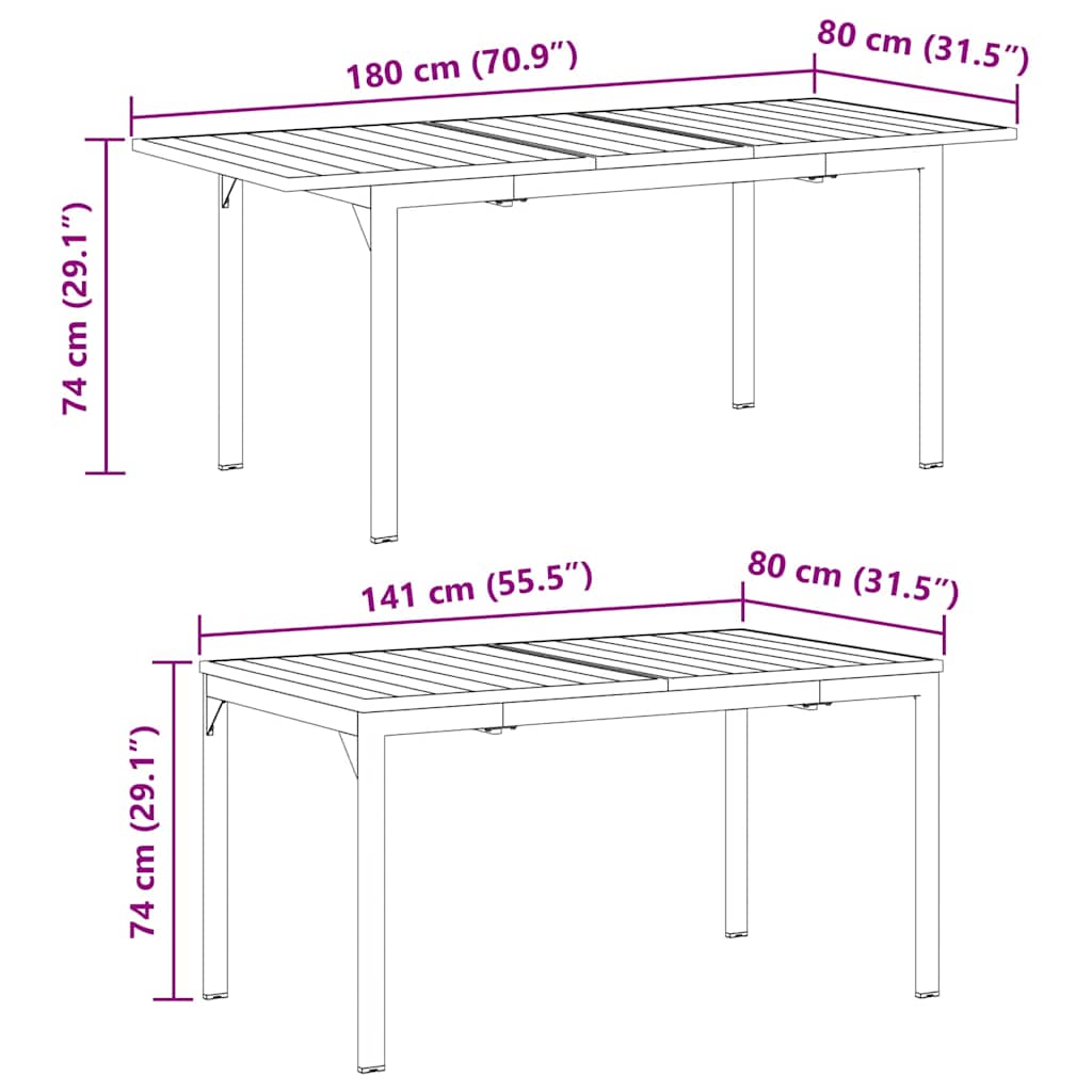 vidaXL Mesa de jardim Antracite 180 x 80 x 74 cm Aço revestido a pó