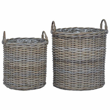 vidaXL Cesta de Plantas com armazenamento 2 pcs Cinzeto Rattan Lacak