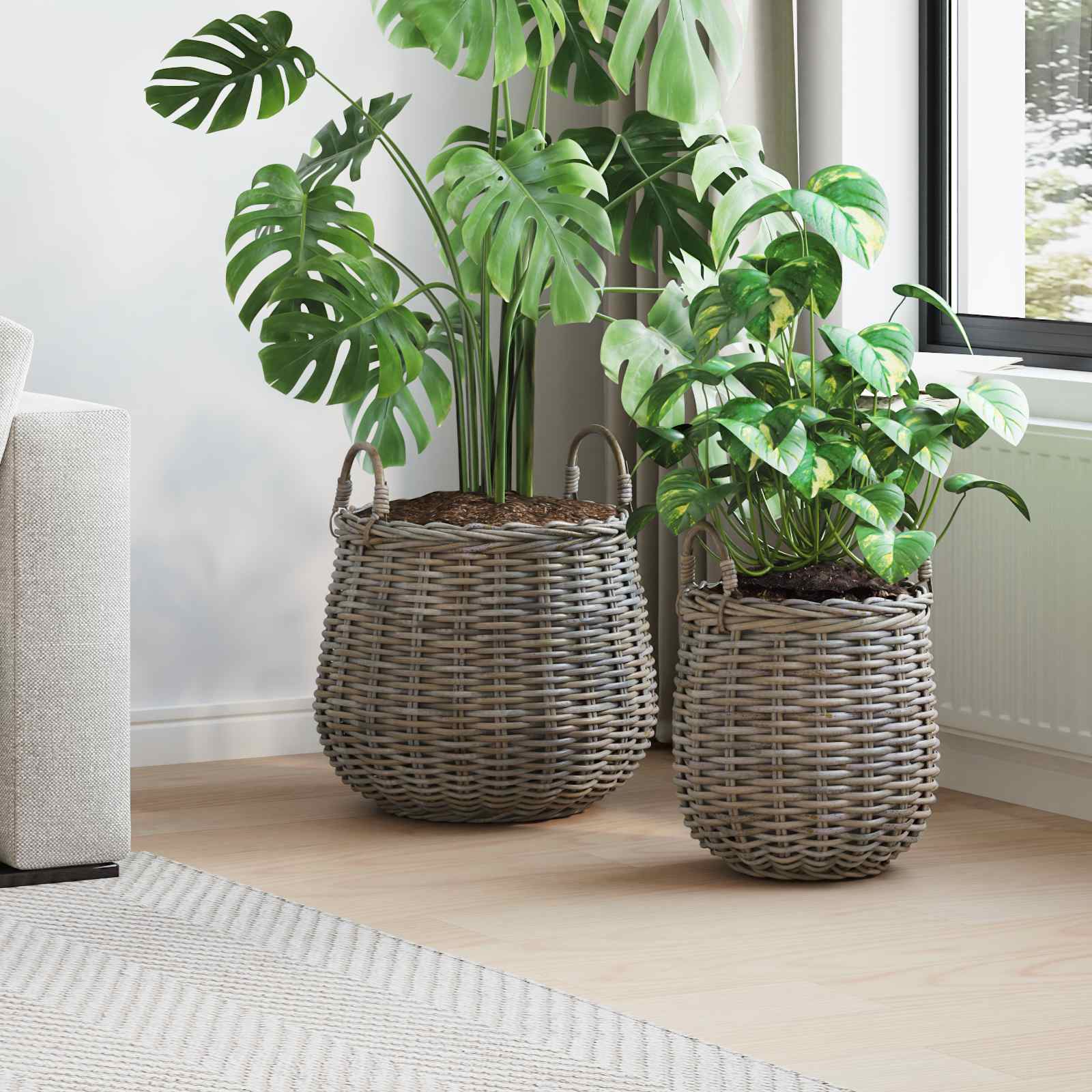 vidaXL Cesta de Plantas com armazenamento 2 pcs Cinzeto Rattan Lacak