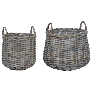 vidaXL Cesta de Plantas com armazenamento 2 pcs Cinzeto Rattan Lacak