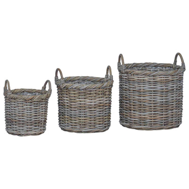 vidaXL Cesta de Plantas com armazenamento 3 pcs Cinzeto Rattan Kubu