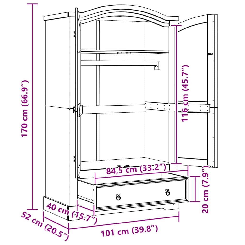 vidaXL Guarda-roupa com gaveta com porta Branco 101 x 52 x 170 cm