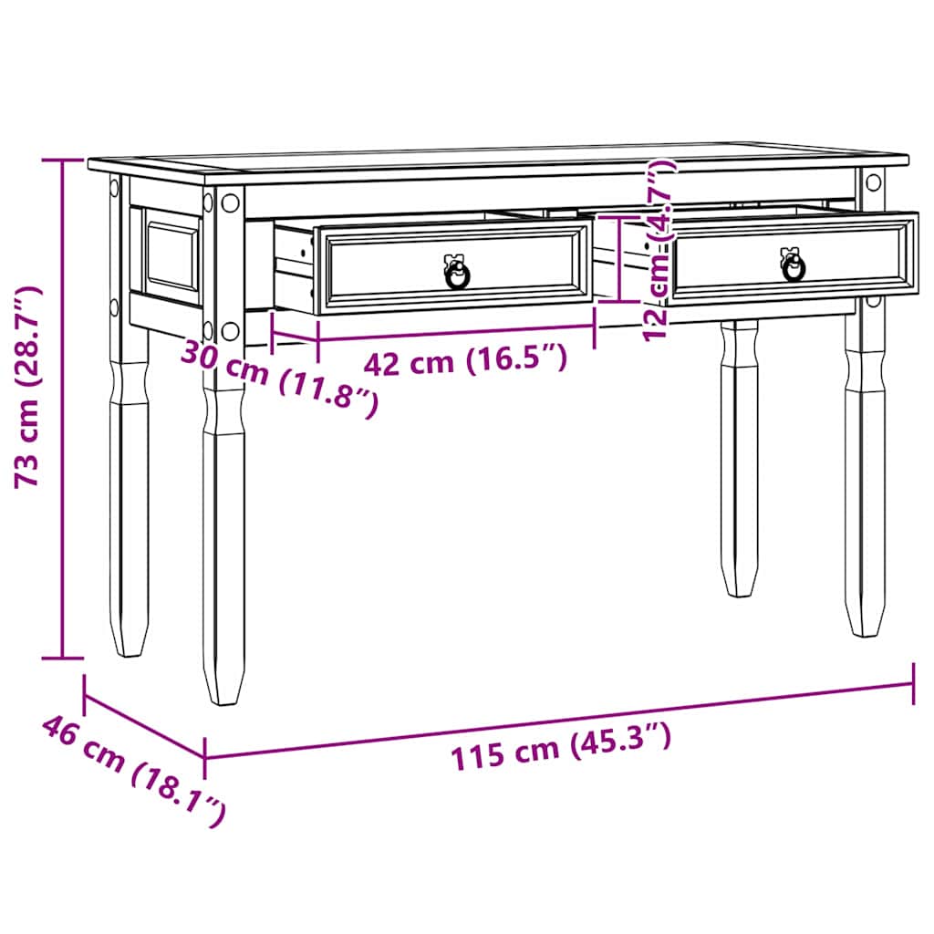 vidaXL Mesa de apoio com gaveta Branco 115 x 46 x 73 cm