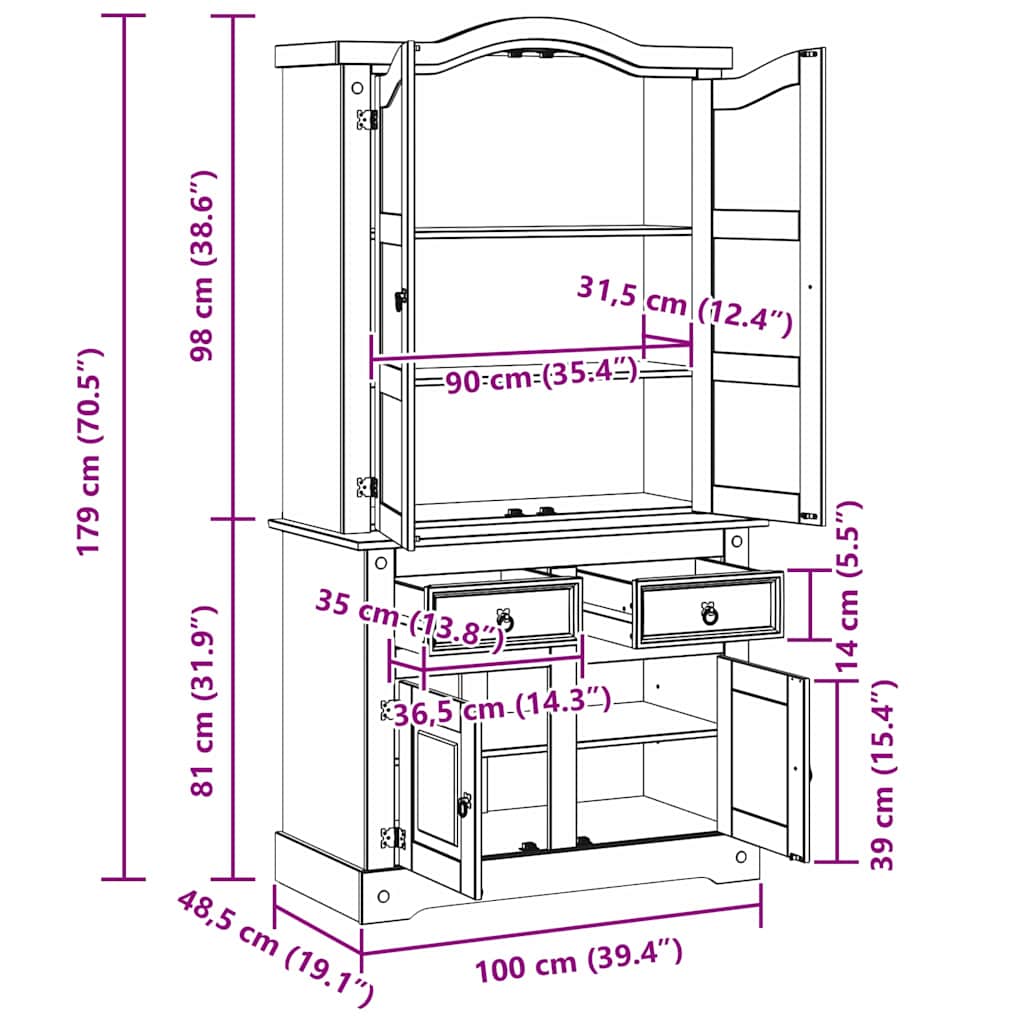 vidaXL Buffet Branco 100 x 48,5 x 179 cm Madeira de Pinheiro Sólida