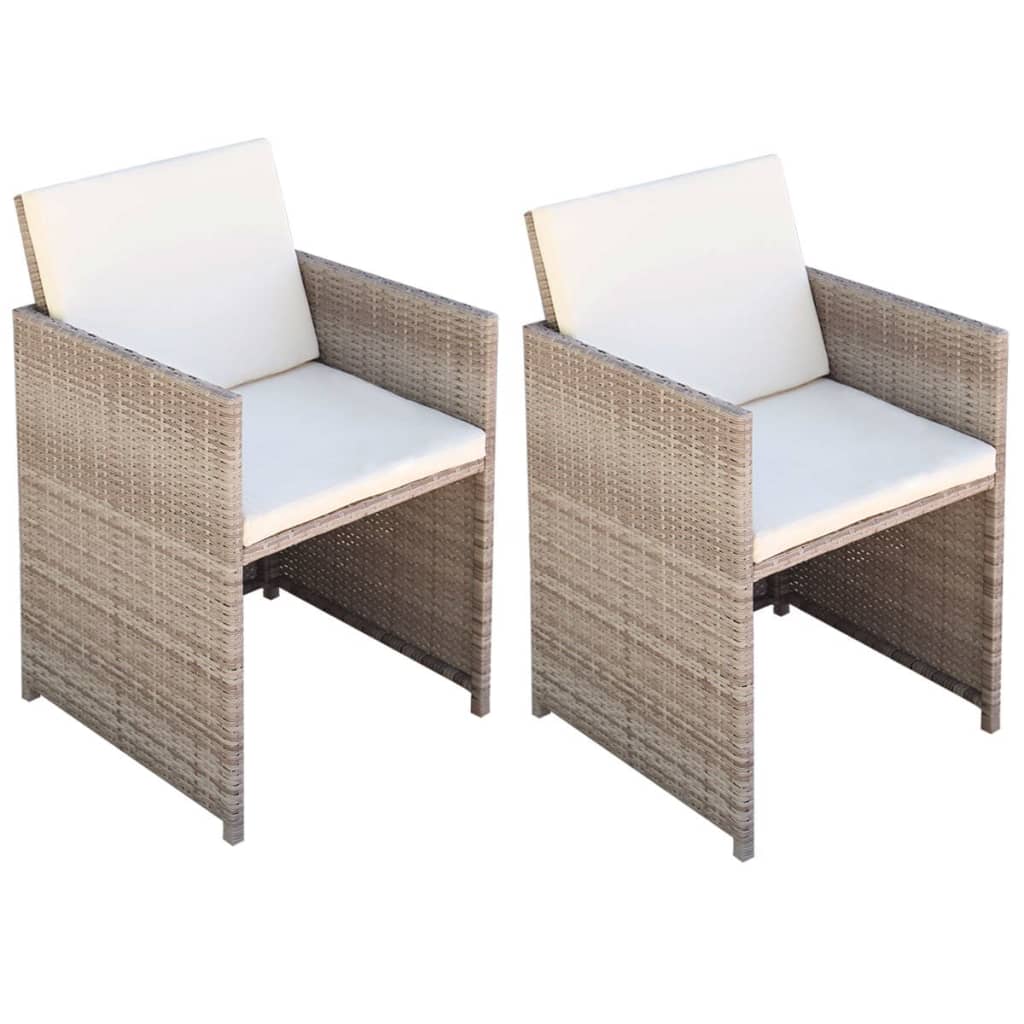 vidaXL Cadeiras de jardim 2 pcs c/ almofadões vime PE cinzento