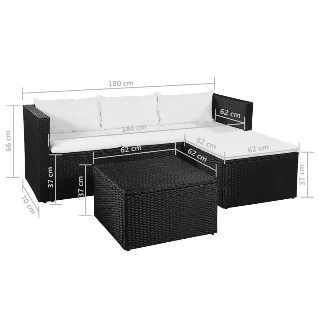 vidaXL 3 pcs conjunto lounge para jardim vime PE preto e branco