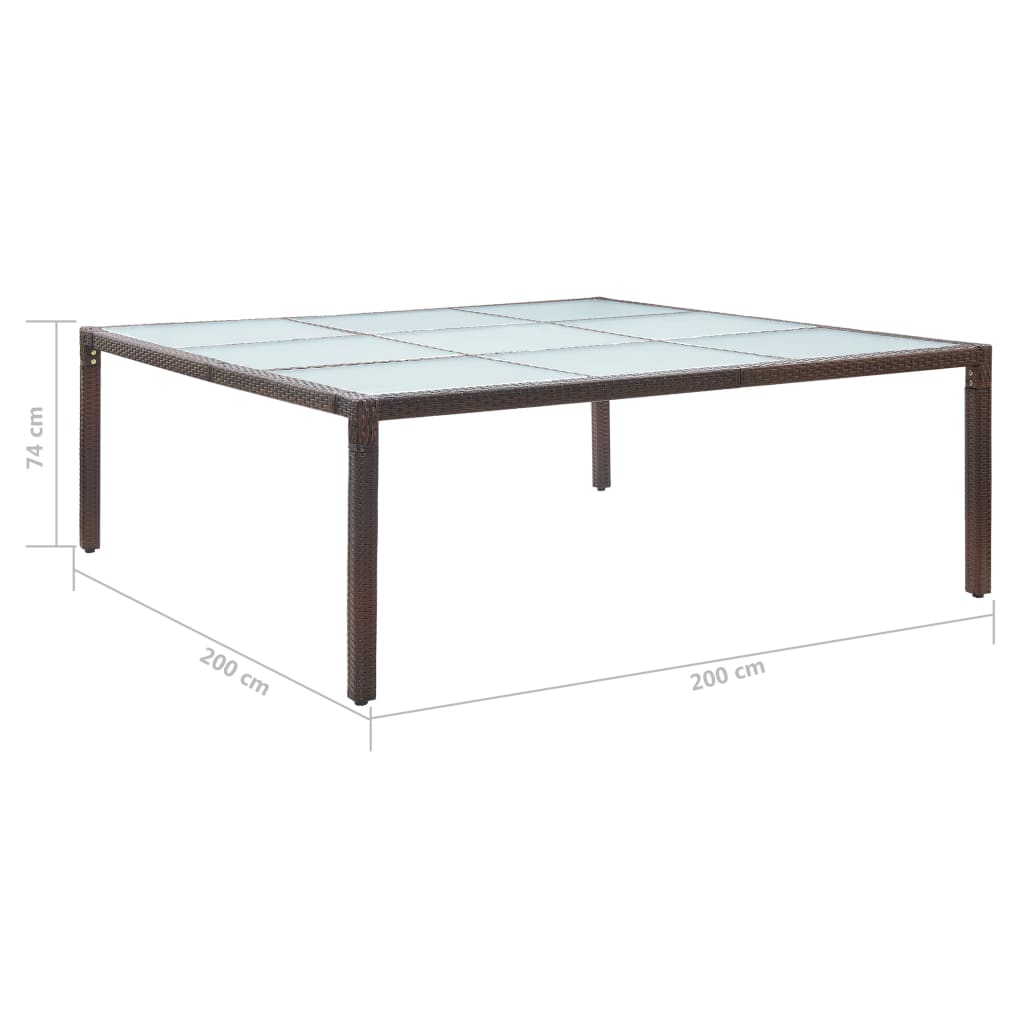 vidaXL Mesa de jantar para jardim 200x200x74 cm vime PE castanho
