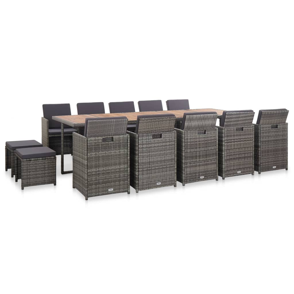 vidaXL 11 pcs conjunto jantar p/ jardim c/ almofadões vime PE preto