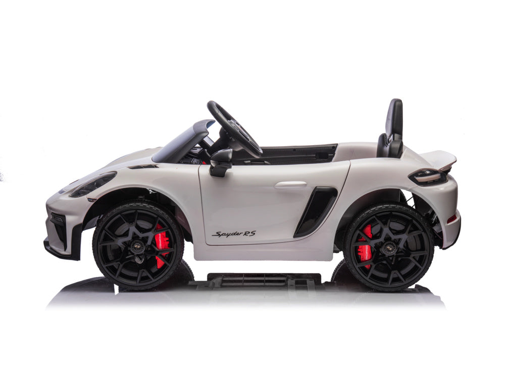 Porsche Spyder RS, 12 volt Kinder Accu Auto, rubberen banden, leder zitje en meer!