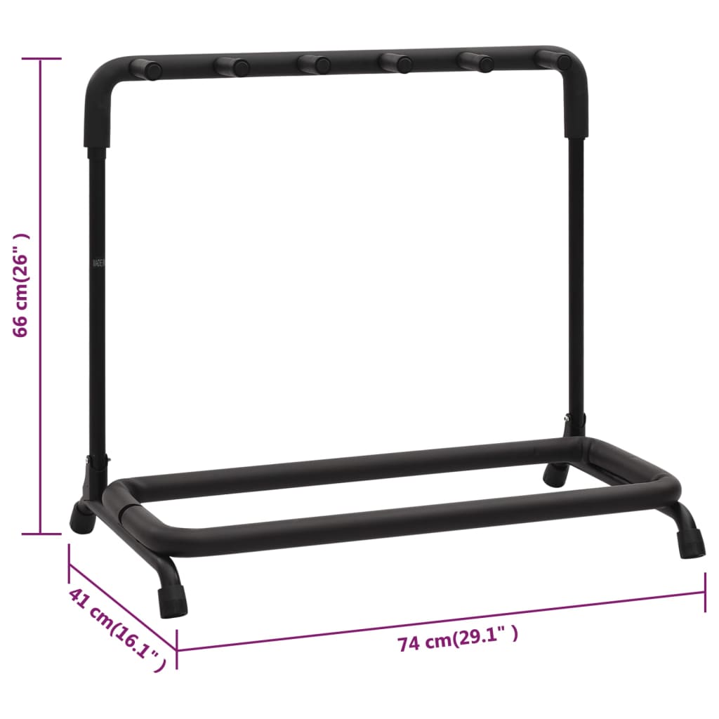 vidaXL Suporte dobrável para guitarras 5 secções 74x41x66 cm aço preto