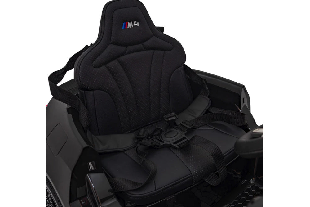 BMW M4, 12 volt elektrische kinderauto, Leder zitje, Rubberen banden, Kinder Accu Auto!
