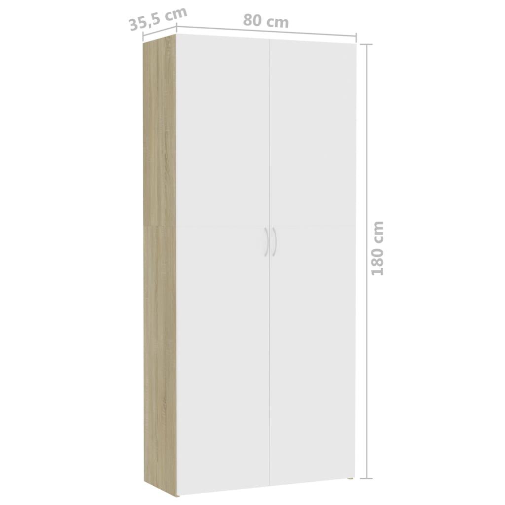 vidaXL Armário arrumação 80x35,5x180cm contrap. branco/carvalho sonoma