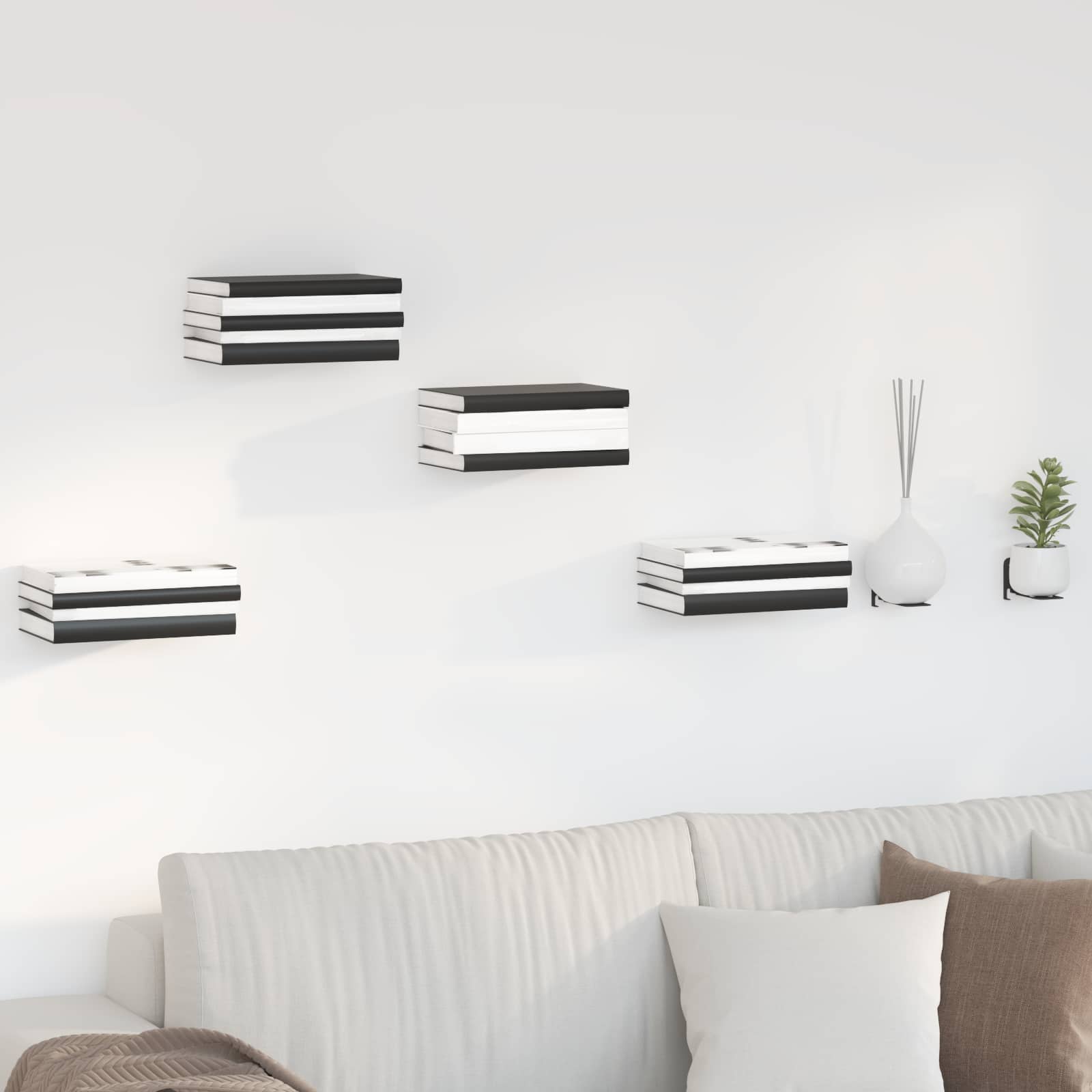 vidaXL Prateleira de Parede 4 pcs Preto 6 x 10.8 x 6.6 cm