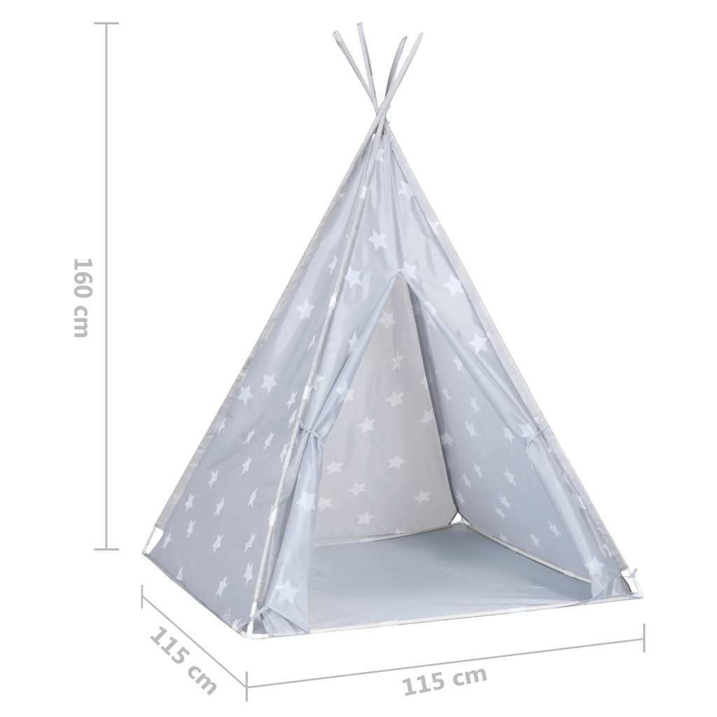 vidaXL Tenda teepee infantil c/ saco de poliéster 115x115x160 cm cinza