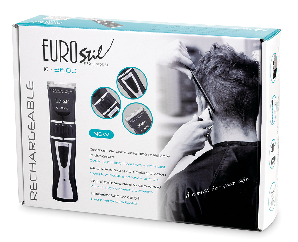 EUROSTIL ELECTRICA K3600 CERAMICO RECARGABLE MAQUINA CORTAPELO CABELLO NEGRO NEGRO 5W 1UN