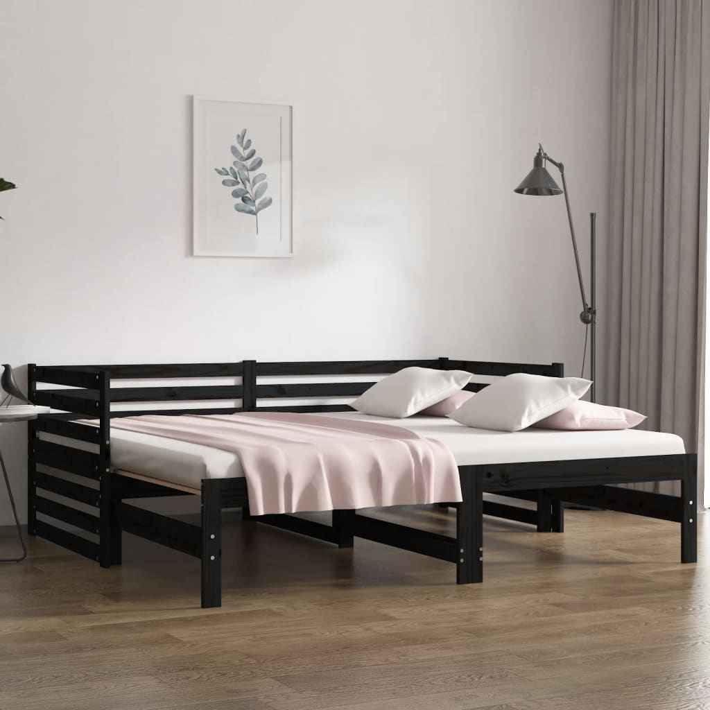 vidaXL Estrutura sofá-cama de puxar 2x(90x190) cm pinho maciço preto