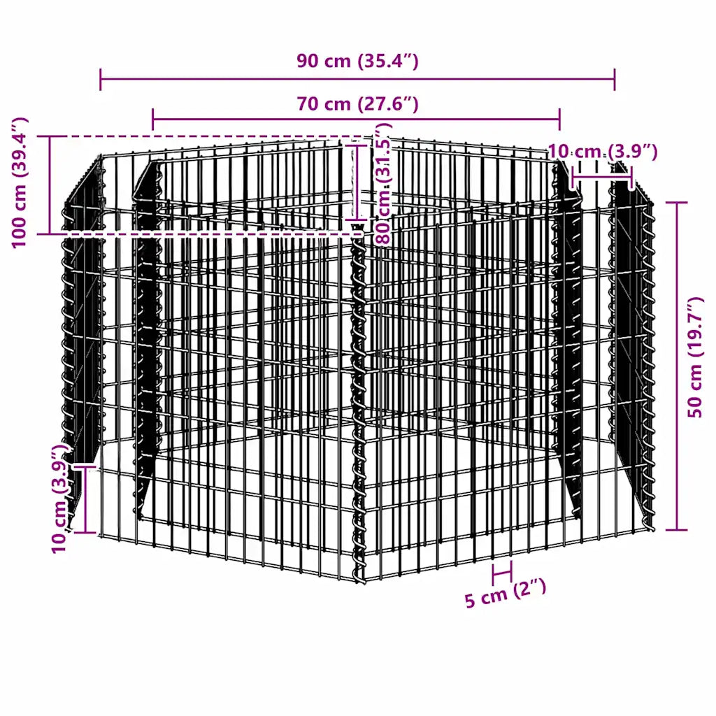 Canteiro elevado/cesto gabião hexagonal 100x90x50 cm